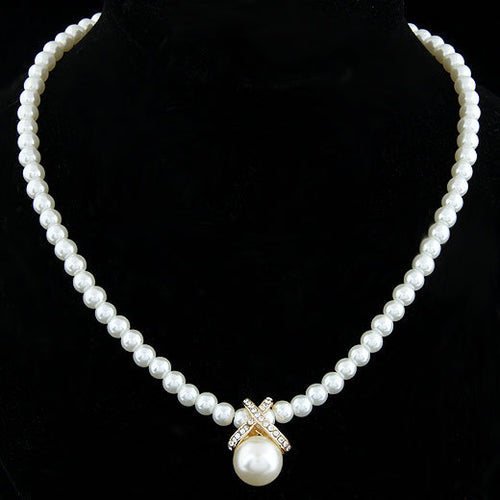 Imitation Pearls Cute Rhinestone Pendant Necklace Jewelry For Women