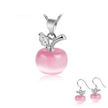 Pink White Apple Style Opal Design Pendant Stud Earring Jewelry Set