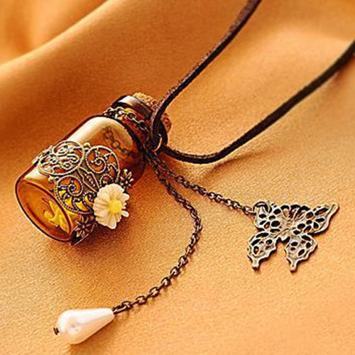 Carved Long Leather Cord Necklaces & Pendants Retro Cork Wishing Bottle Sweater Chain