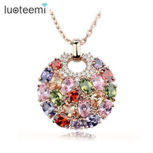 Rose Gold Multi-color Cubic Zirconia Big Round Necklace Pendants for Women