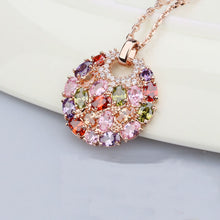 Rose Gold Multi-color Cubic Zirconia Big Round Necklace Pendants for Women
