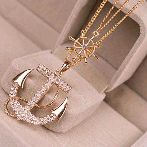 Anchor Rudder Pendant Long Chain Sweater Necklace For Women