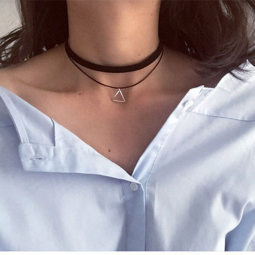 Women Triangle Choker Geometric Pendant Necklace