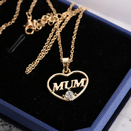 Mother Special Hollow Heart Shaped Mum Pendant Necklace