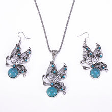 Blue Stone Butterfly Pendant Necklace with Earrings Jewelry Sets For women