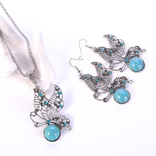 Blue Stone Butterfly Pendant Necklace with Earrings Jewelry Sets For women