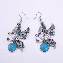 Blue Stone Butterfly Pendant Necklace with Earrings Jewelry Sets For women