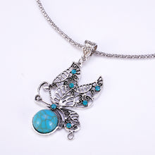Blue Stone Butterfly Pendant Necklace with Earrings Jewelry Sets For women