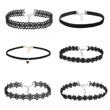 Set of Black Lace Leather Velvet strip Choker Necklace