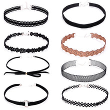 Set of Black Lace Leather Velvet strip Choker Necklace